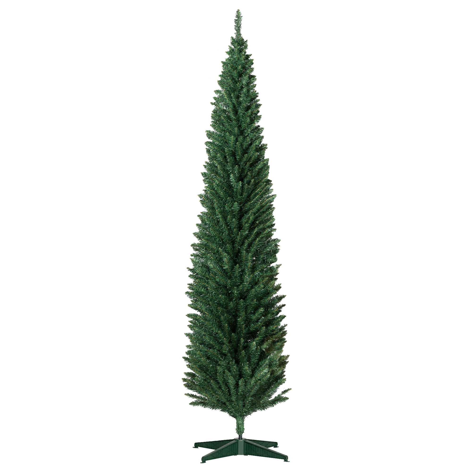 Unlit Pencil Artificial Christmas Tree, 8 ft Slim Tree with 618 Tips and Plastic Base, Space-Saving Holiday Decor for Small Rooms and Apartments