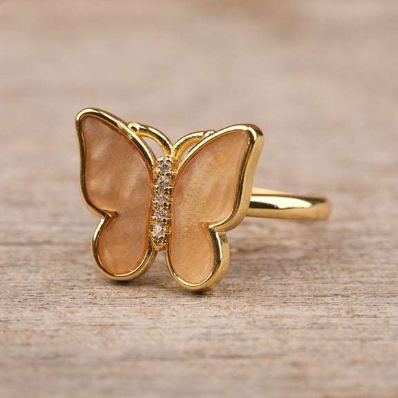 Ladies Rotatable Butterfly Enamel Gold And Copper Ring