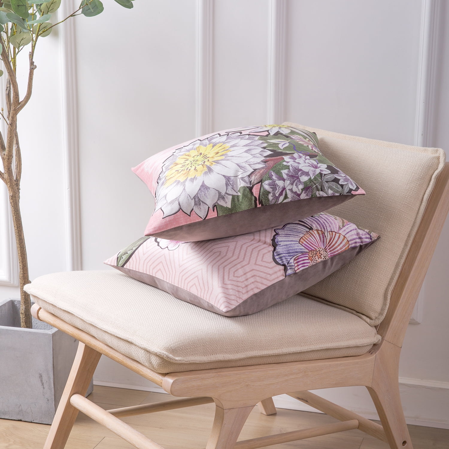 Phantoscope Tropical Series Decorative Throw Pillow Covers, Light Purple Sunflower, 18" x 18", Set of 4