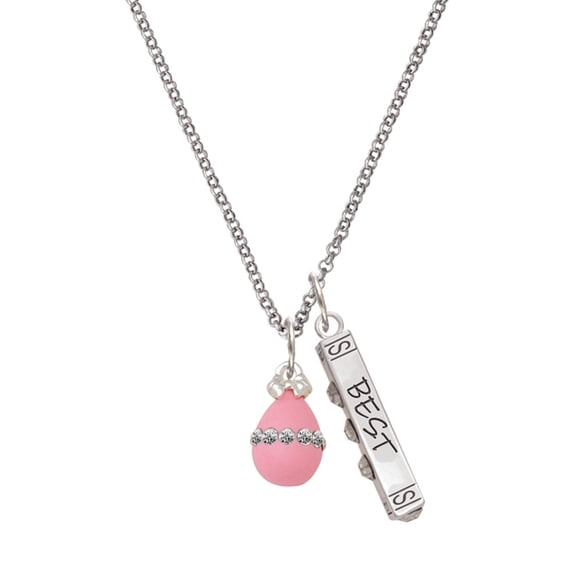 Delight Jewelry Pink Easter Egg with Clear Crystal Band Silvertone Best Friends Forever Bar Charm Necklace, 23"