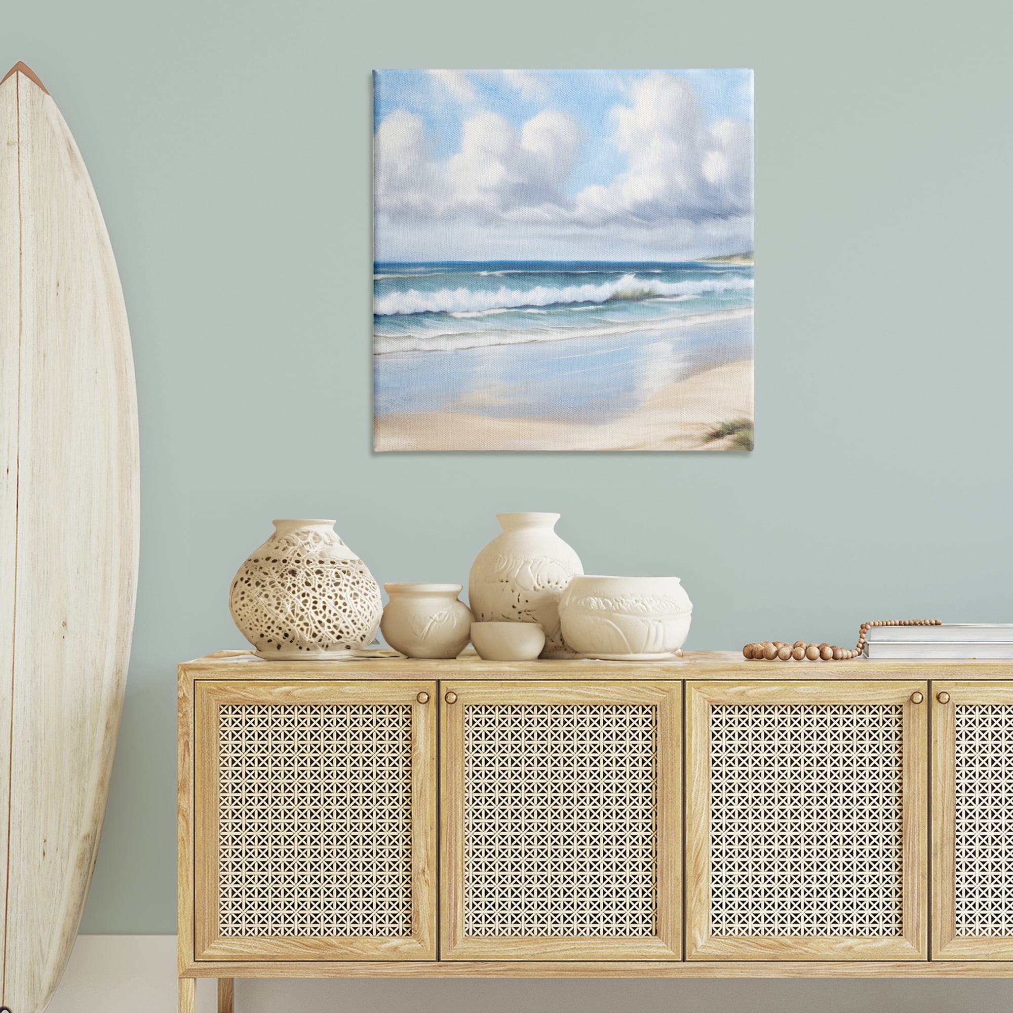 Stupell Industries Sand Walk Ocean Waves Landscape Painting Gallery Wrapped Canvas Art Print Wall Art, 36 x 36