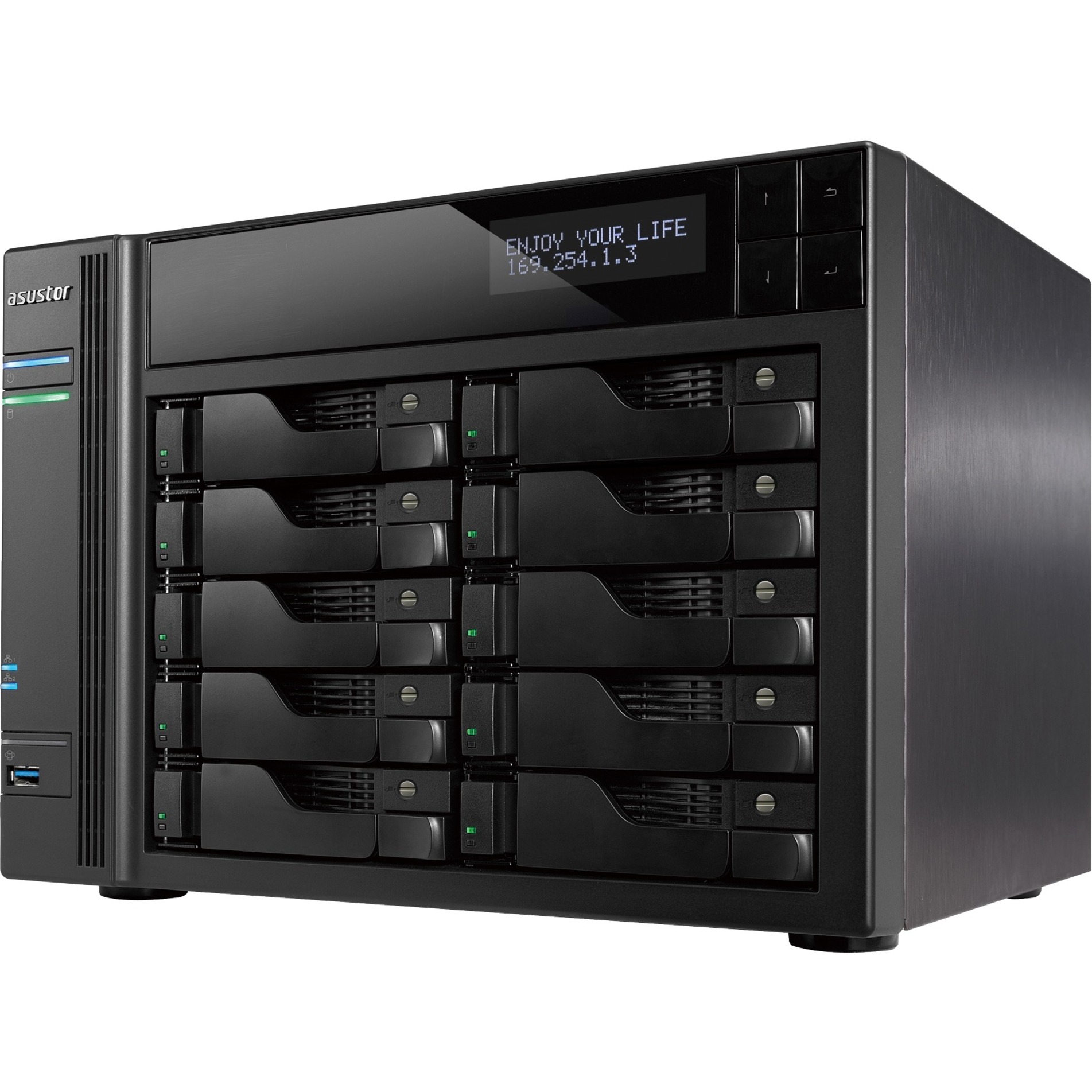Asustor AS6210T 10-Bay NAS, Intel Celeron Quad-Core, 4 GB SO-DIMM DDR3L, GbE x 4, PCI-E (10GbE ready), USB 3.0 & eSATA, WoL, System Sleep Mode, AES-NI hardware encryption,with lockable tray - image 2 of 6
