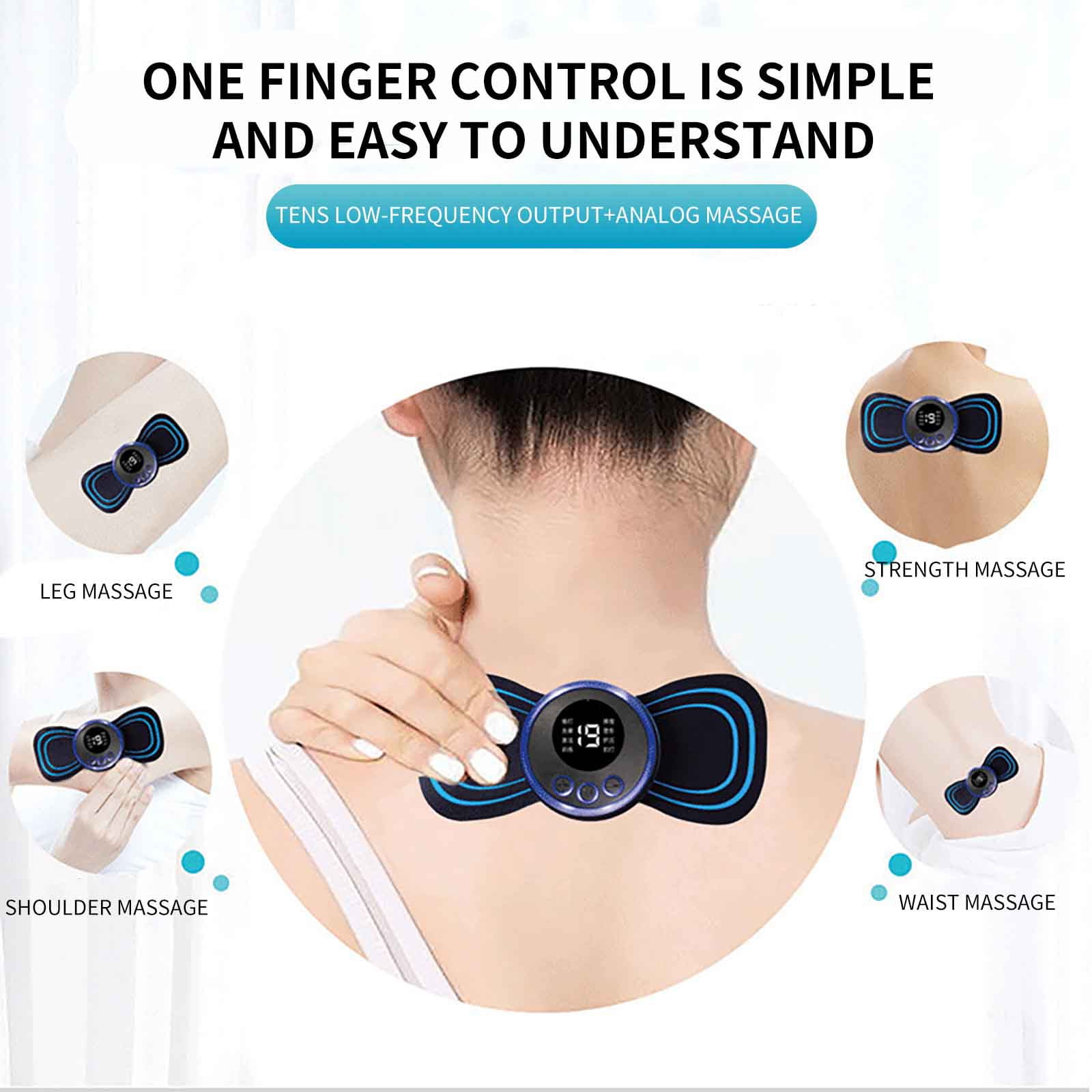 Lomubue 1 Set Massage Patch 8 Modes 19-Gear Force Low Frequency Pulse  Skin-fitting Ergonomic Design 150mAh Battery Neck Massager Home Supply 