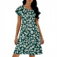 thumbnail image 3 of Livrdious Womens Summer Floral Dresses V-Neck Short Sleeve Midi Dress with Pockets, Pleated A-Line Flowy Sundresses for Women Vacations, 3 of 5