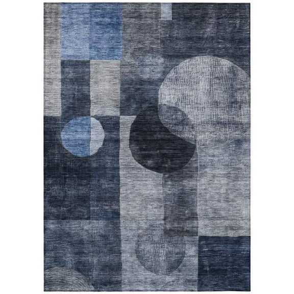 HomeRoots 604333 8 x 10 ft. Navy Blue, Gray & Charcoal Geometric Washable Indoor & Outdoor Rectangle Area Rug