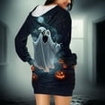 thumbnail image 3 of Halloween Dress for Women Skull Hoodie Dress Gothic Rose Print Costume Spooky Pullover Tunic Outfit, 3 of 6