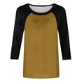 thumbnail image 4 of 3/4 Length Sleeve Womens Tops Trendy Casual Patchwork Color Block Shirts Crew Neck Blouses Loose Fit Tshirts Fall Winter Ladies Going Out Tops, 4 of 5