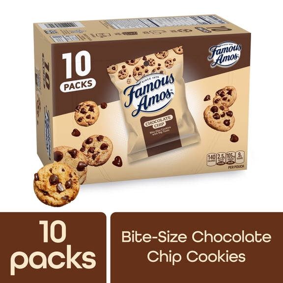 Famous Amos Classic Chocolate Chip Cookies, Bite-size cookies, Sweet Treats, 10 Pack Box, 1oz Bag