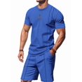 thumbnail image 2 of Men's Short Sleeve Outfits Shirt Sets Shorts for Casual Royal Blue M, 2 of 7