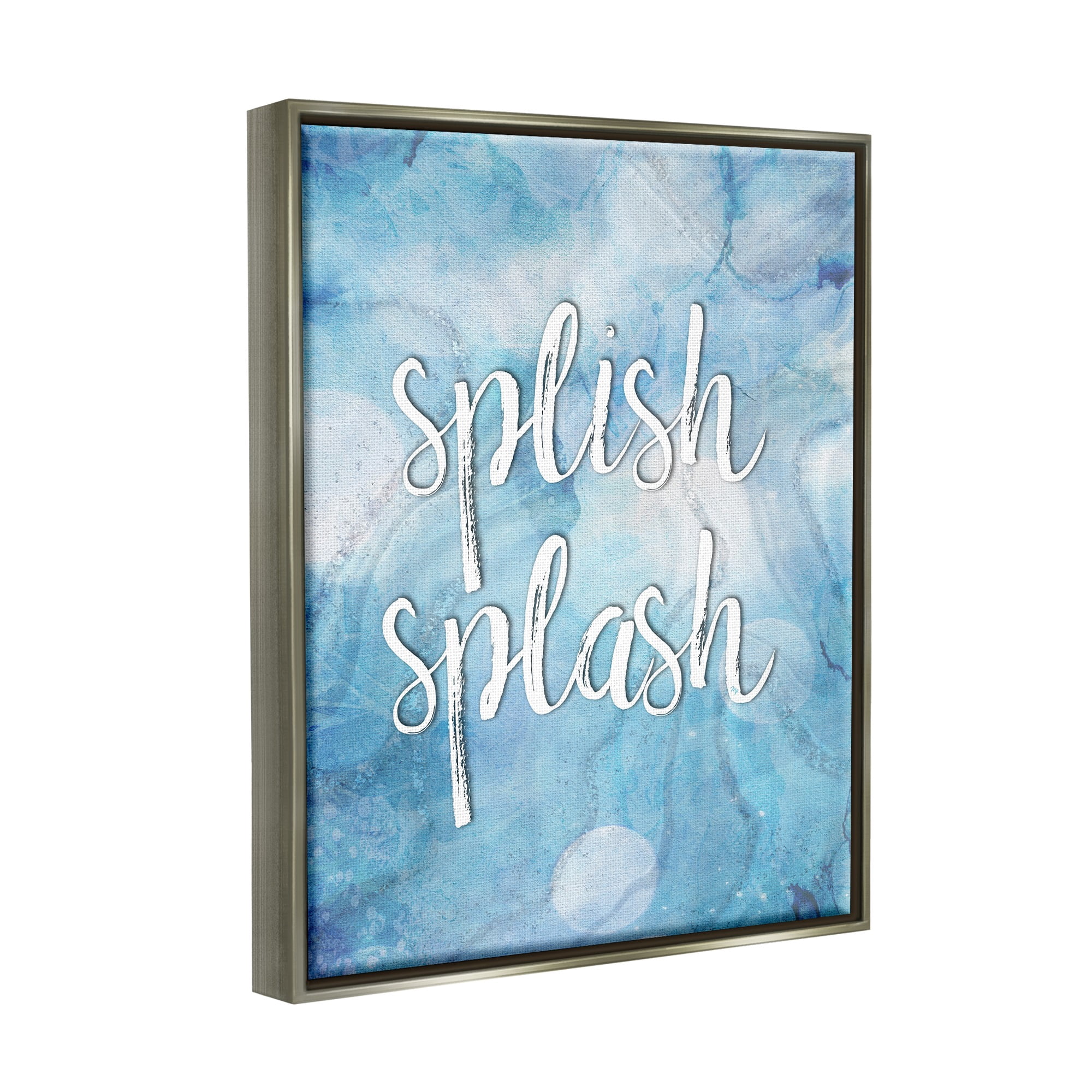 Stupell Industries Splish Splash Blue Bathroom Water Typography Painting Gray Floater Framed Art Print Wall Art