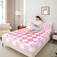 thumbnail image 4 of Manfei Teens Adults Minimalist Geometric Grid 4 Pieces Queen Sheet Sets,Pink White Ultra Soft Flat Sheet,Vintage Aesthetic Queen Fitted Sheet,Super Cozy Room Decor, 4 of 7