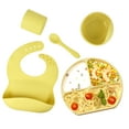 thumbnail image 6 of Silicone children's tableware set baby feeding complementary food tableware saliva pocket suction cup bowl spoon dinner plate bib 5-piece set, 6 of 17