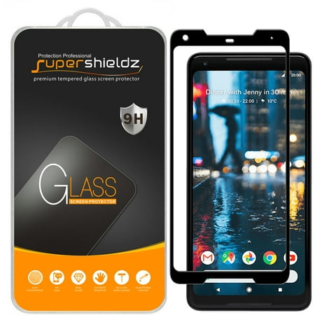 [2-Pack] Supershieldz for Google Pixel 2 XL [Full Screen Coverage] [3D Curved Glass] Tempered Glass Screen Protector, Anti-Scratch, Anti-Fingerprint, Bubble Free (Black (Best Pixel Xl Glass Screen Protector)