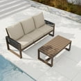 thumbnail image 2 of COOS BAY 2PCS Patio Conversation Sets, Natural Real Wood 3 Seater Sofa, Outdoor Solid Wood Chair with Cushion and Coffee Table, for Garden, Backyard, Beige, 2 of 9