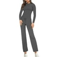 thumbnail image 1 of ShomPort Tenues Décontractées pour Femmes Hauts à Col Rond Côtelé Manches Longues Pantalons Longueur Cheville Extensibles pour Sortir, 1 of 7