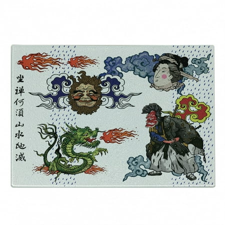 

Dragon Cutting Board Japanese Manga Dragon with a Man with Kimono Geisha Tribal Characters Decorative Tempered Glass Cutting and Serving Board Small Size Green Blue by Ambesonne