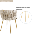 thumbnail image 5 of Velvet Dining Chairs, Mid-Century Living Room Chair with Metal Legs and Soft Padded, Woven Back Dining Chairs, Upholstered Accent Leisure Side Chair(Ivory,Set of 4), 5 of 10