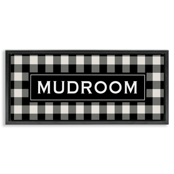 Stupell Industries Mudroom Classic New England Plaid Typography Painting Black Floater Framed Canvas Art Print Wall Art, 25 x 11