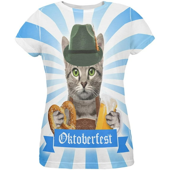 Oktoberfest Funny Cat All Over Womens T Shirt Multi LG