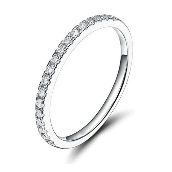Paris Jewelry 18K White Gold Created Diamond Thin Eternity Band, Available Sizes 6-10 for Women's plated