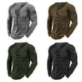 thumbnail image 2 of Mens Henley Shirts Vintage Distressed Tops Button Up Blouse Long Sleeve Casual Tee Shirts Gym Shirts Brown XL, 2 of 3