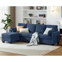 CHIC HOUSE 100" Modular Sectional Cloud Couch with Ottoman & Chaise, Oversized L-Shaped Corduroy Sofa Sleeper Couch with Storage for Living Room, Apartment, 4 Seats, Navy Blue