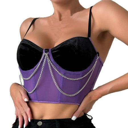 Chrustmas Jacenvly Corset Top Women s Short Fishbone Mesh Embroidery Splice Backless Solid Color Perspective Bra Top