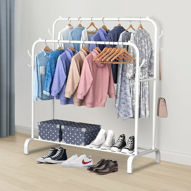 Porte-vêtements Portable En Fer Noir – Avec Crochets, Gain De Place, Intérieur/extérieur