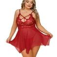 thumbnail image 3 of Plus Size Lingerie, CaiDieNu Lingerie for Women Plus Size, Sexy Lingerie Low Back Lace Mesh Chemise - Wine Red XL, 3 of 5