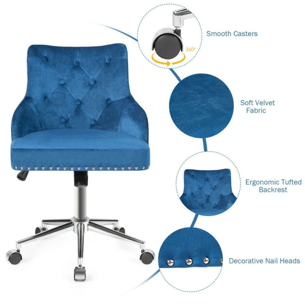 Demi Bonn Tufted Upholstered Swivel Computer Desk Chair with Nailed for Home, Bedroom, Study, Rolling Work Computer Office Chair, Blue