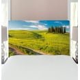 thumbnail image 1 of Tuscany Headboard, Tuscany Italy Getaway Dreamland Cultivated Land Wildflowers Springtime, Upholstered Decorative Metal Bed Headboard with Memory Foam, Twin Size, Sky Blue Fern Green, by Ambesonne, 1 of 4