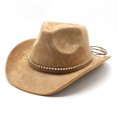 thumbnail image 3 of Western Cowboy Hat, Wide Brim, Decorative Braided Leather Band with Gold Chain Accent, Classic Style, 3 of 4
