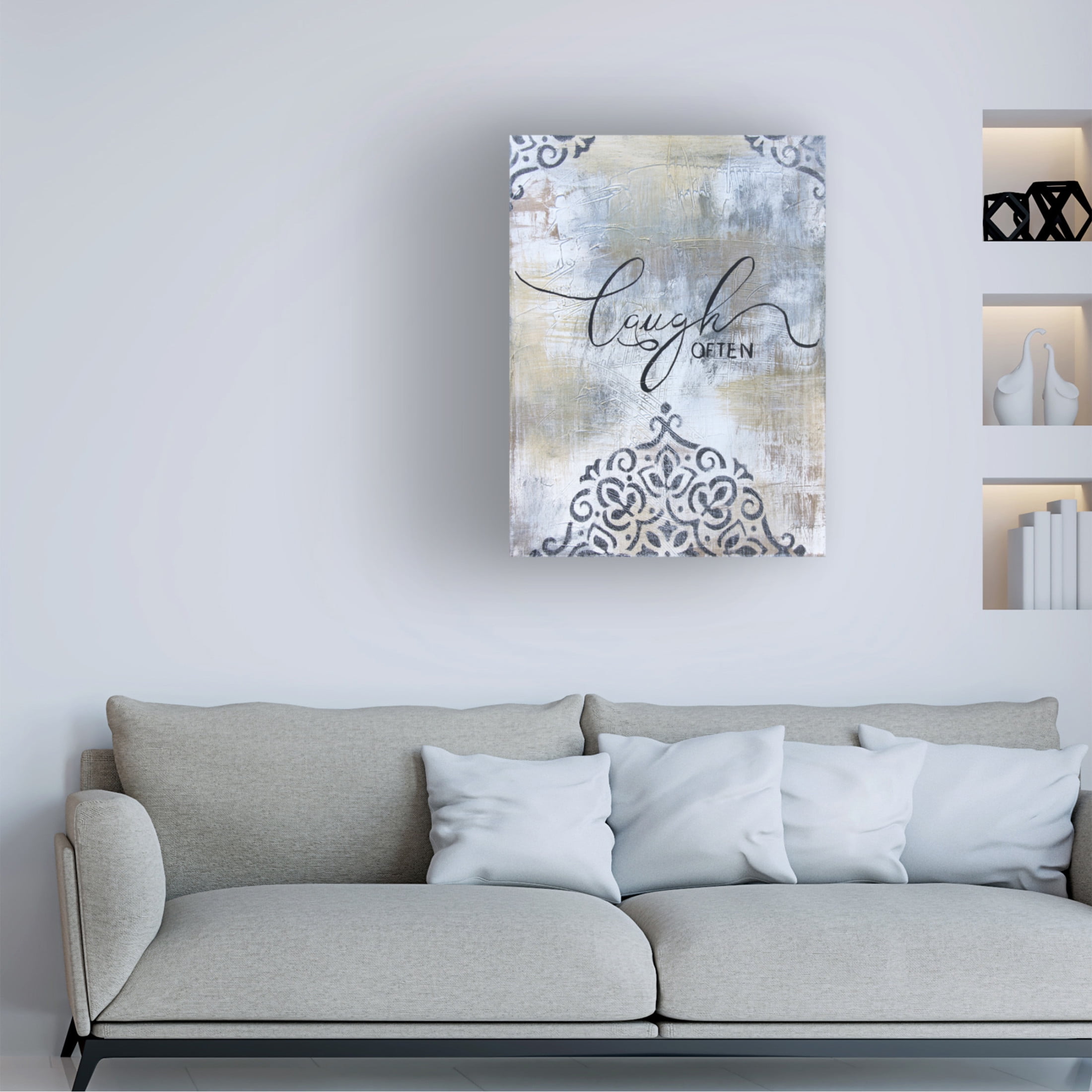 Canvas Wall Art - Jean Plout 'Gold And Grey Sentiment A3' Wall Art for Living Room, Bedroom, or Office Décor by Trademark Fine Art - 18 x 24 Inches