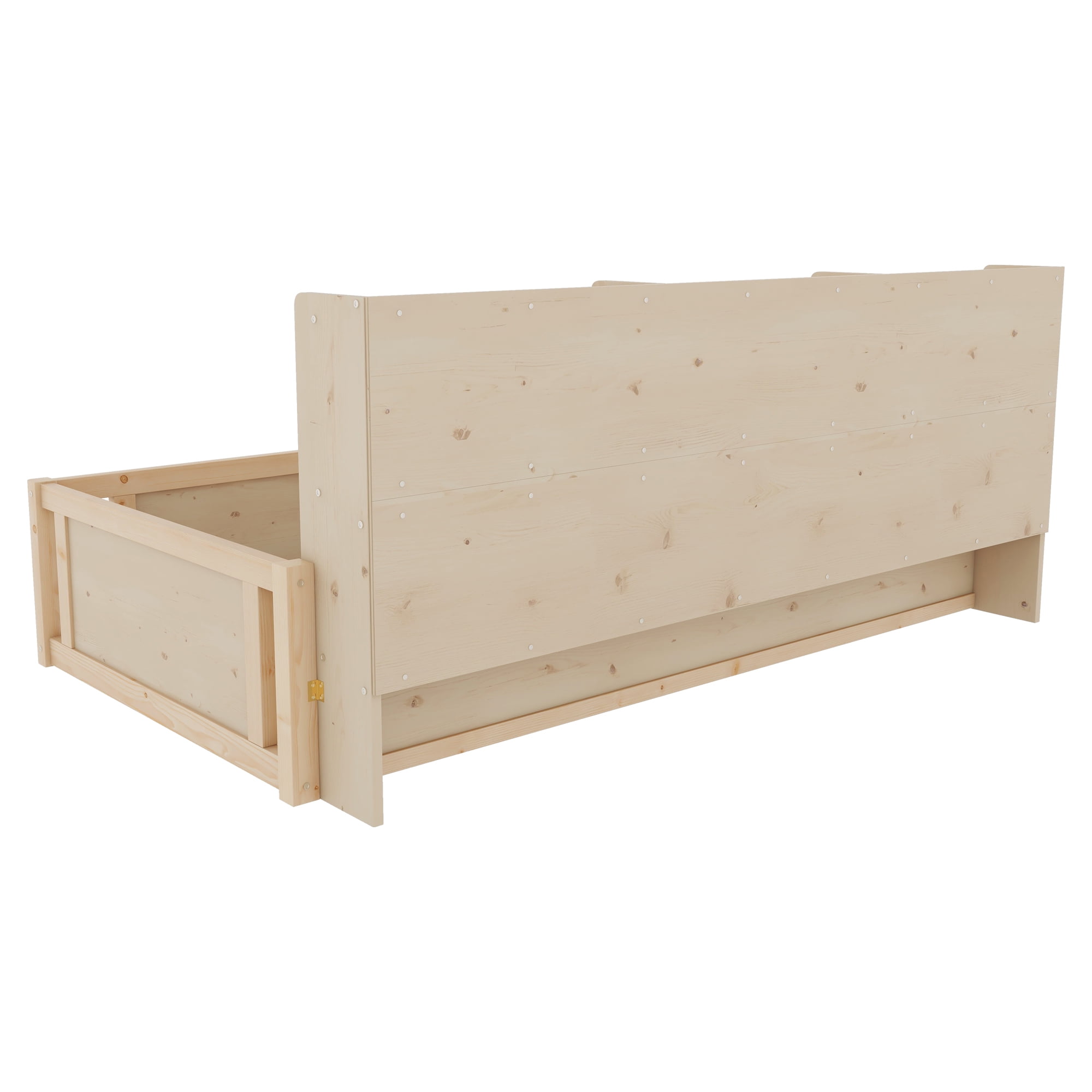 Mintazer Twin Size Montessori Floor Bed with Bookcase Headboard & Guardrails, Kids Platform Bed Frame with 6 Cubby Storage Shelves for Bedroom, Natural