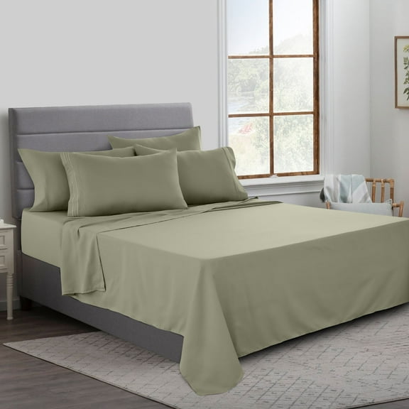 Lux Decor Collection 6 Piece Deep Pocket Bedroom Bed Sheets Set Full - Microfiber Full Sheets, Green