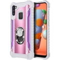 thumbnail image 3 of For Samsung Galaxy A11 Case, with Tempered Glass Screen Protector (Full Coverage), Aluminum Magnetic Metal Built-in Diamond Ring Stand, Full-Body Protective Shockproof Military Phone Cover (Pink), 3 of 6