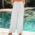 thumbnail image 2 of Kilaqueen Cotton Linen Pants for Women Drawstring Elastic Waist Flowy Wide Leg Trousers with Pockets Casual Solid Color Loose Beach Pants, 2 of 9