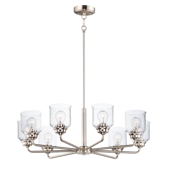 Maxim Acadia 8-Light Chandelier in Satin Nickel with Seedy Glass Shades