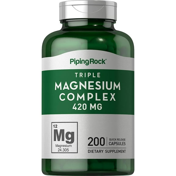 Triple Magnesium Complex | 420 mg | 200 Capsules | Magnesium Oxide, Citrate, and Aspartate Supplement | By Piping Rock