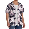 thumbnail image 4 of Vsdgher Lilies Flowers Print Men's Wrinkle Free Untucked Cuban Shirt Business Casual Button Down Shirts Short Sleeve Shirt, 4 of 7