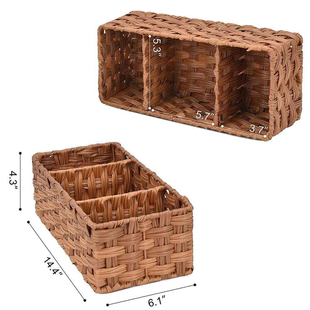 Multiuse Hand Woven Plastic Wicker Basket with Divider for Organizing