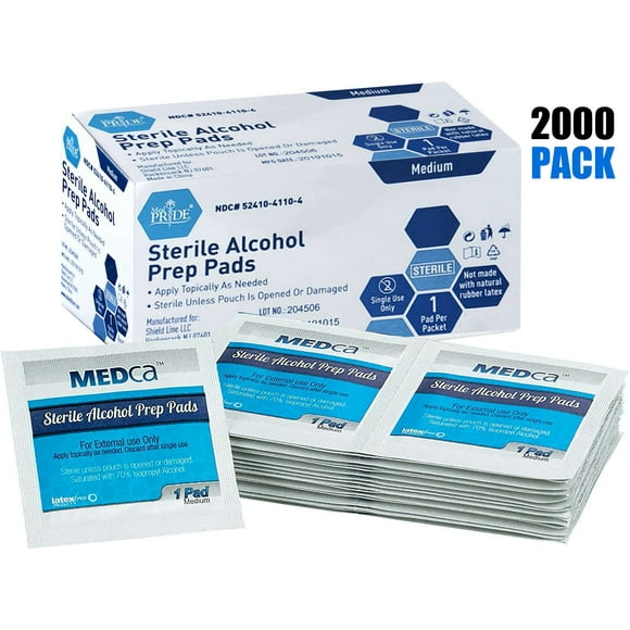 Alcohol Wipes - Sterile Alcohol Prep Pads, Antiseptic Sanitizer Swab Pads, 2-Ply Cotton 70% Isopropyl Individually Wrapped Box of 2000