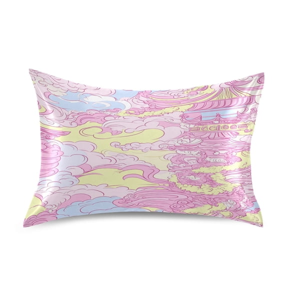 Pink Sky Tower Satin Pillowcase 20''x40'' Double-Sided Print Soft Wrinkle Resistant