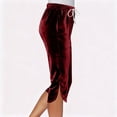 thumbnail image 4 of Velvet Pants Women Dressy Drawstring Elastic Waist Capri Pants Solid Color Loose Trousers with Open Leg Casual Lounge Wear, 4 of 7