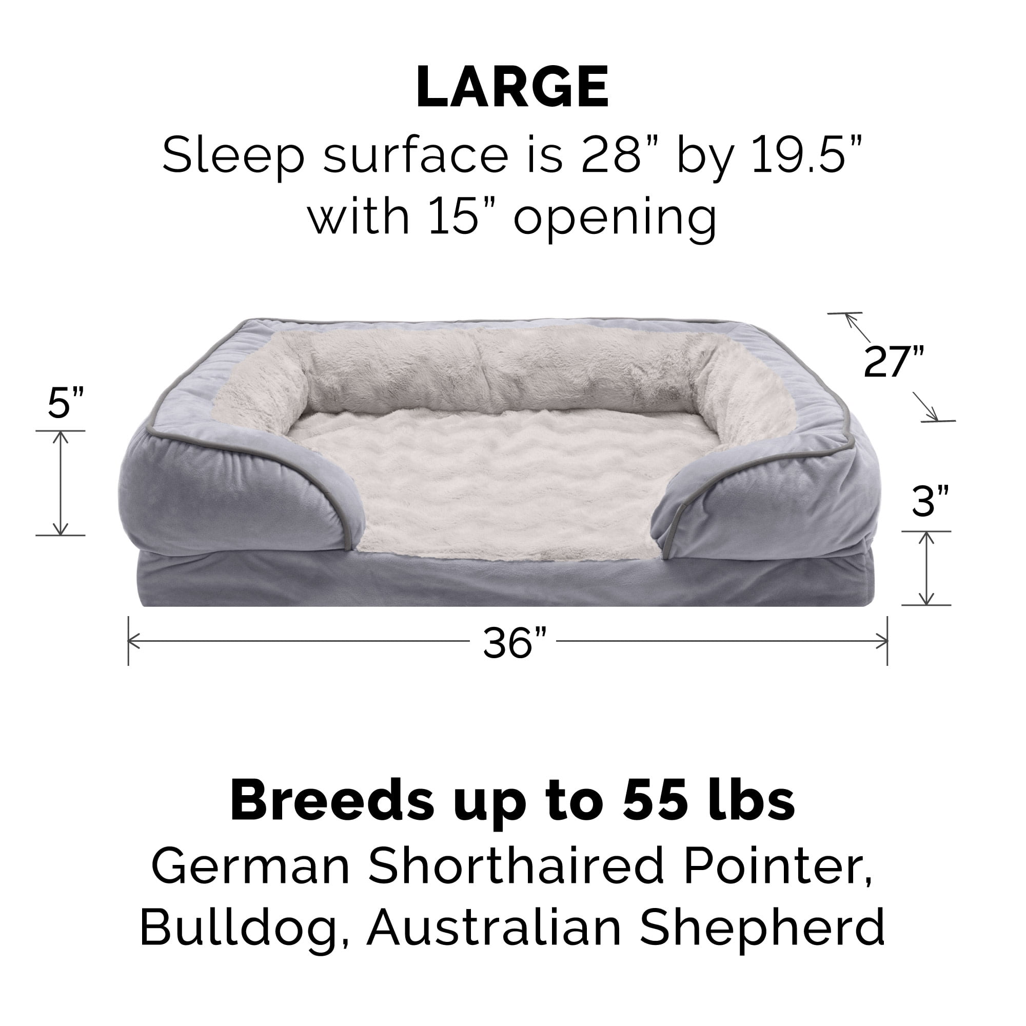 FurHaven Velvet Waves Perfect Comfort Sofa Pet Bed, Granite Gray, Large, 1 Count