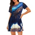 thumbnail image 1 of Vsdgher Motif Loup Bleu au Clair de Lune Chemise de Nuit à Manches Courtes Col Rond Mignonne Robe de Nuit Confortable, 1 of 6