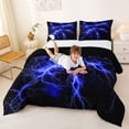 thumbnail image 3 of Homewish Navy Neon Lightning Full Size Comforter Sets,Aesthetic Geometric Bedding Comforter Set,Black Reversible,3pcs,1 Comforter and 2 Pillowcases, 3 of 7
