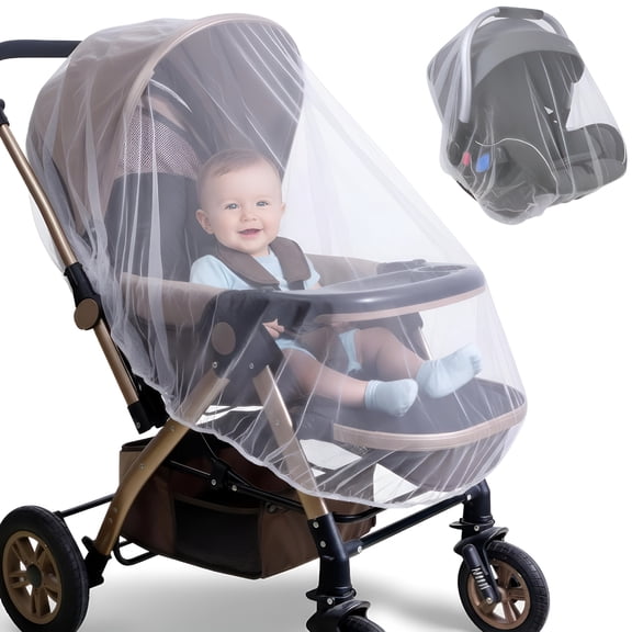 QARUN Baby Mosquito Net for Stroller, Car Seat & Bassinet, Breathable Infant Bug Netting with Elastic Band for Jogger, Carrier & Pack N Play, White