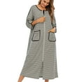 thumbnail image 2 of LNGOOR Robes pour Femmes Robe à Glissière Robe de Nuit à Manches 3/4 Vêtement de Nuit Robe d'Intérieur Longueur Complète Déshabillés Vêtements de Détente avec Poches Pyjama Ample, 2 of 6