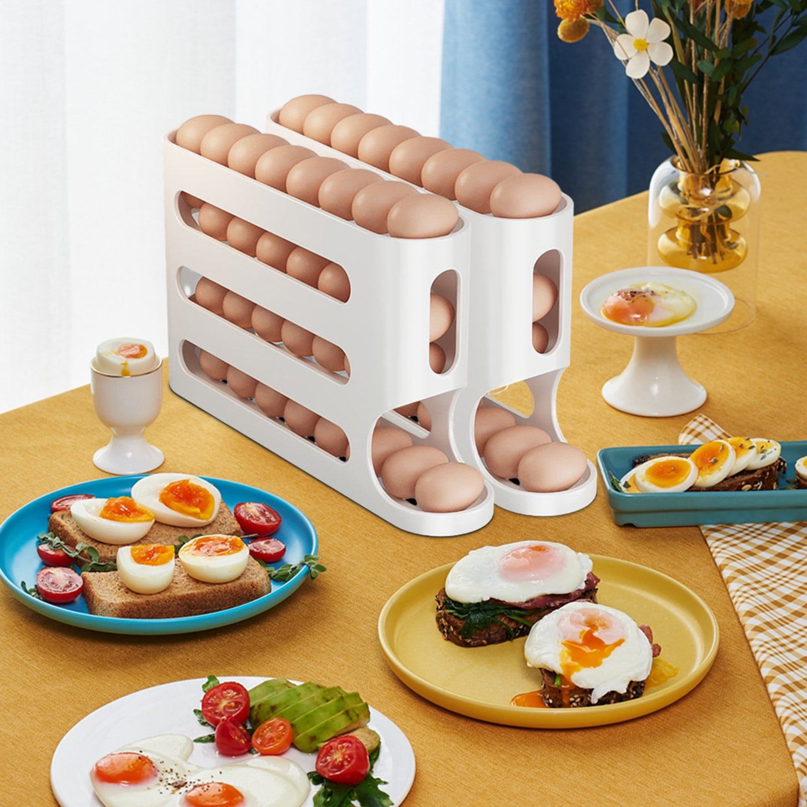 Distributeur à œufs 4 Niveaux Pour Frigo - Capacité 30 œufs - Glissière Automatique Inclinée - Sans Montage, Blanc